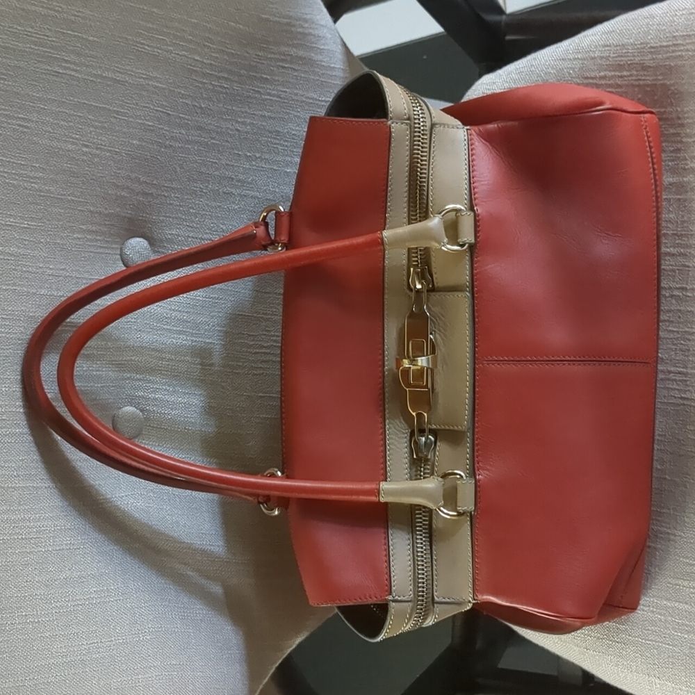 Max Mara Margaux 2 tone orange tan leather bag satchel purse